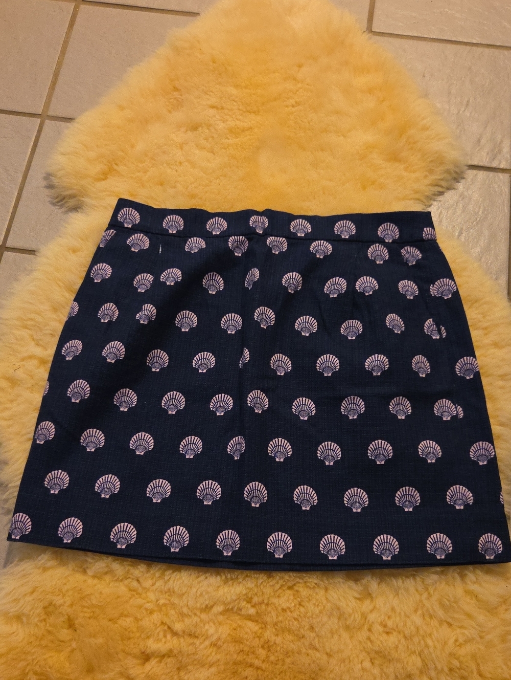 J. Crew Navy Mini Skirt with Light Pink Shell Motif